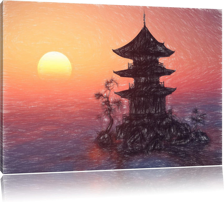 Pixxprint Buddhistischer Tempel in Asien als Leinwandbild/Grösse: 100x70 cm/Wandbild/Kunstdruck/fert