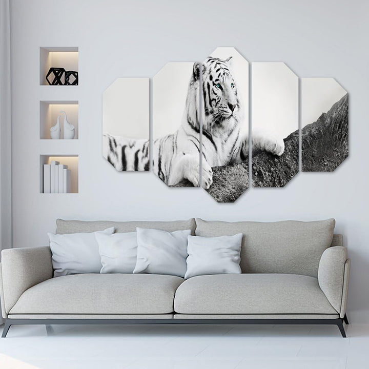 Feeby Wanddeko 5 Teile Tiger Bilder modern schwarz-weiss 150x100 cm Deko Paneel 150x100 cm Schwarz-w