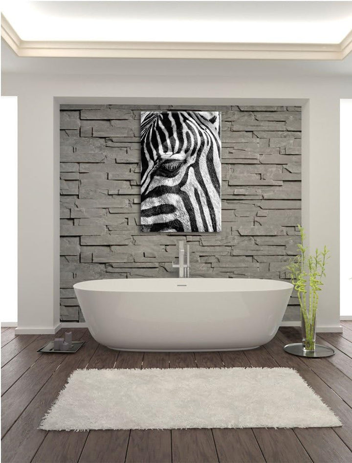 Monocrome, Zebra Porträt , Format: 100x70 auf Leinwand, XXL riesige Bilder fertig gerahmt mit Keilra