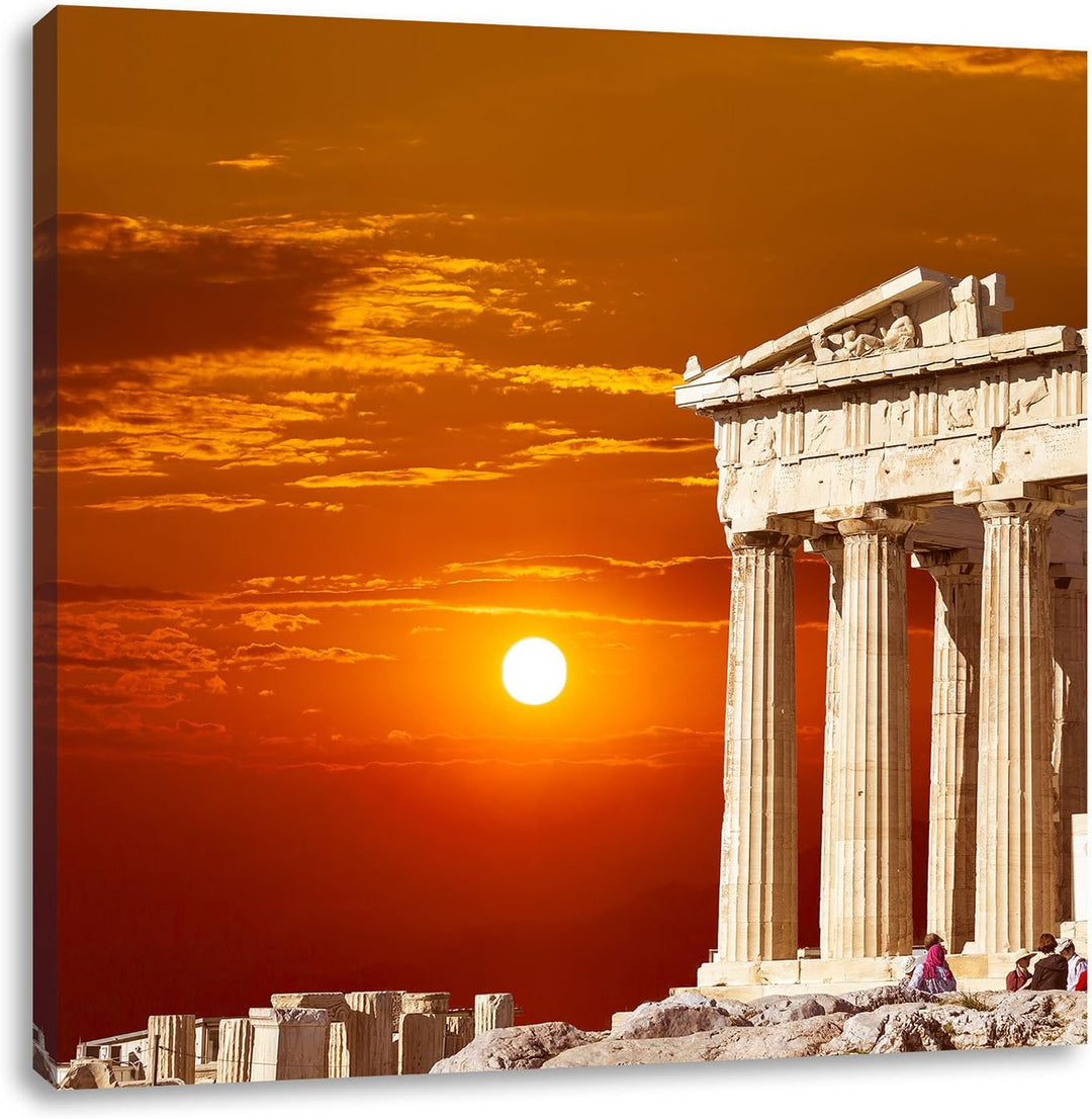 Pixxprint Tempel der Athene bei Sonnenuntergang, Format: 70x70 auf Leinwand, 70x70