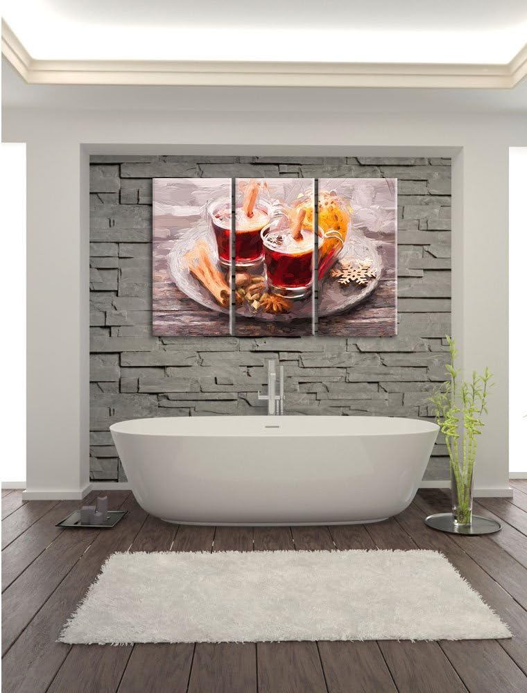 Pixxprint Aromatischer Glühwein mit Zimt Pinsel Effekt 3-Teiler Leinwandbild 120x80 Bild auf Leinwan