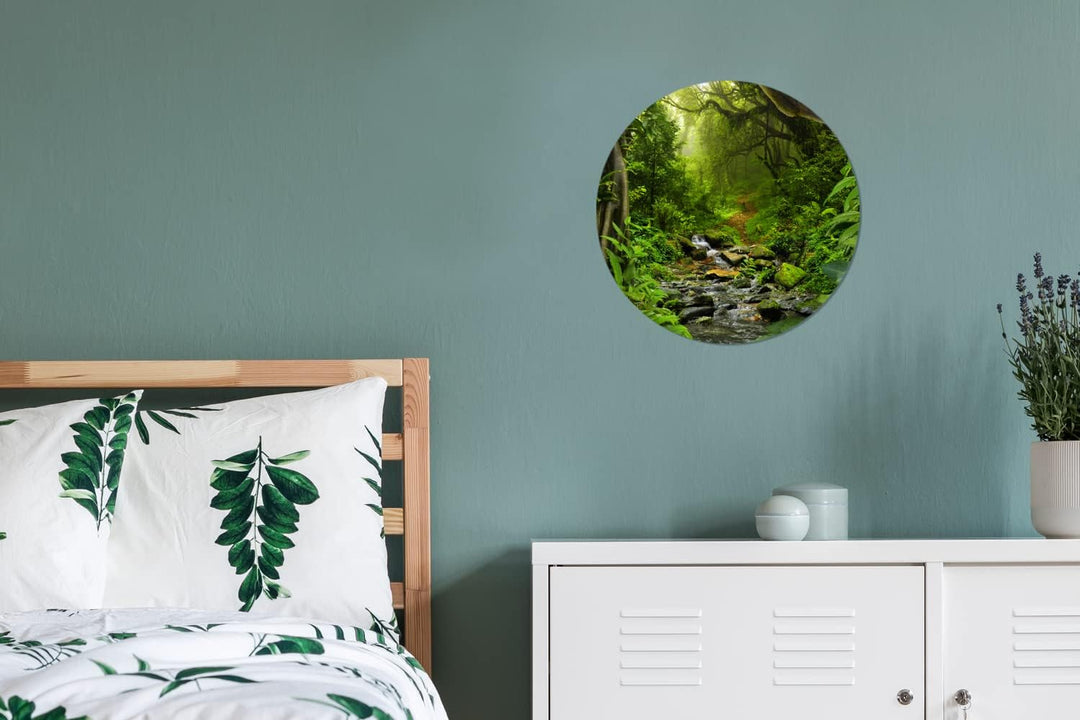 MuchoWow Wandbild Rund Wanddeko Deko Wohnzimmer Bilder 30x30 cm Natur - Wasser - Dschungel - Wald -