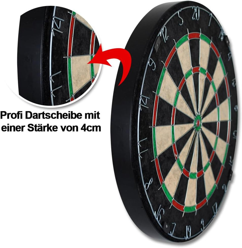 TW24 Dart Turnier Set mit Surround Ring - Dartscheibe - Steeldarts- Surround Ring - Abwurflinie