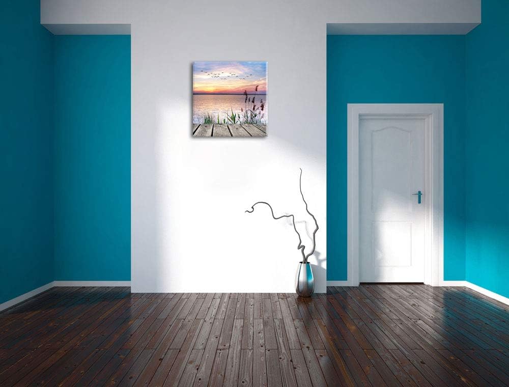 Pixxprint Steg mit Ausblick aufs Meer, Format: 70x70 auf Leinwand, 70x70