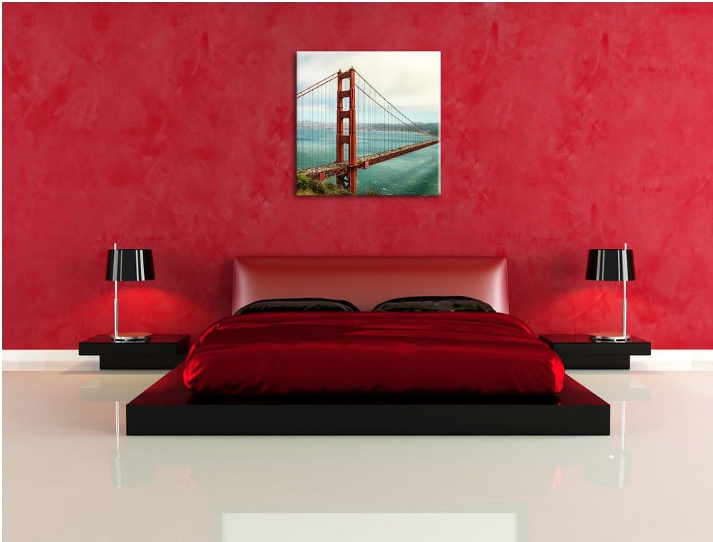 Pixxprint Golden Gate Bridge / 70x70cm Leinwandbild bespannt auf Holzrahmen/Wandbild Kunstdruck Deko
