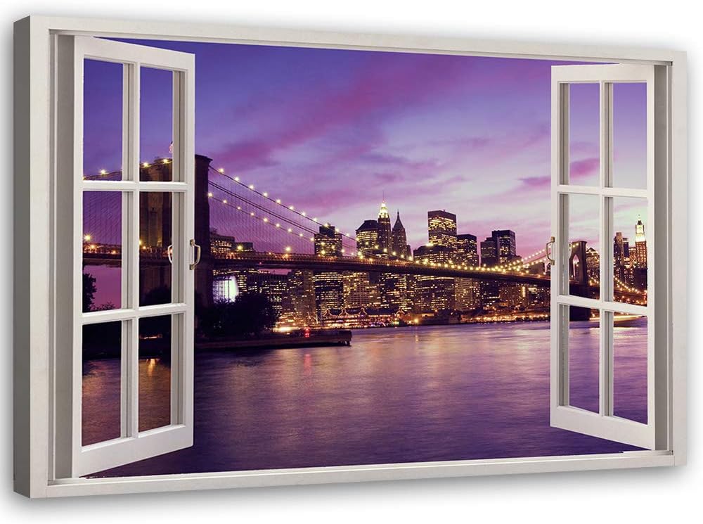 Leinwandbild XXL Brooklyn Bridge Wandbild Kunst 3D Illusion Violett 120x80 cm Leinwandbild 120x80 cm