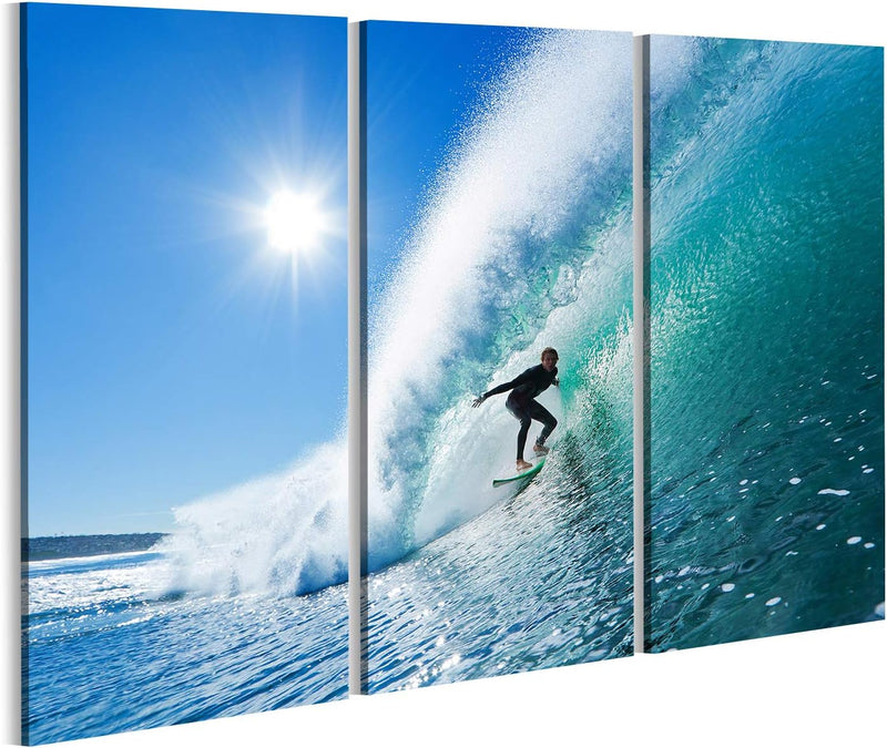 Bild Bilder auf Leinwand Surfer auf blaue Meereswelle Wandbild, Poster, Leinwandbild MPA 130x80cm -