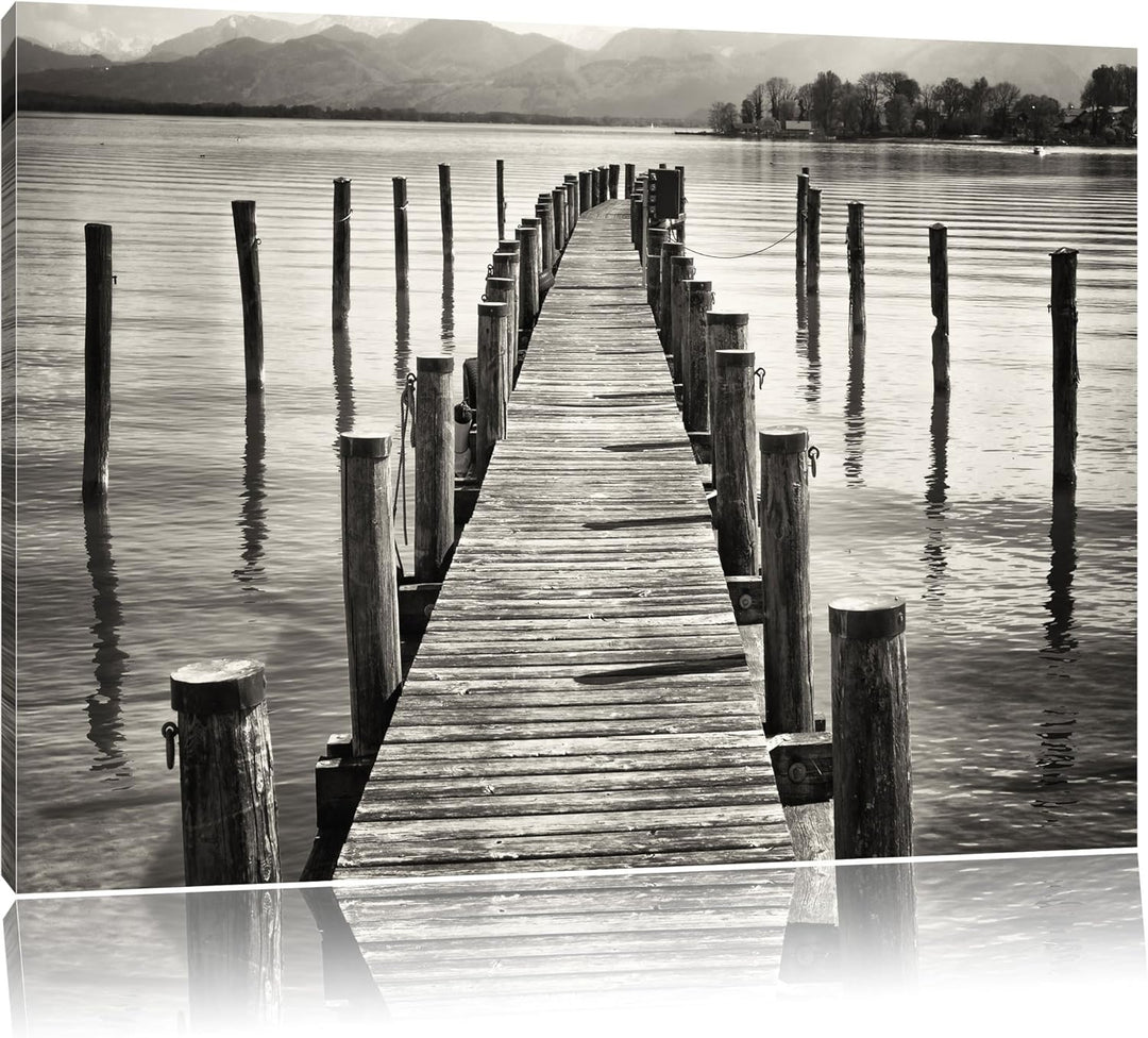 Langer Holzsteg ins Meer, Format: 100x70 auf Leinwand, XXL riesige Bilder fertig gerahmt mit Keilrah