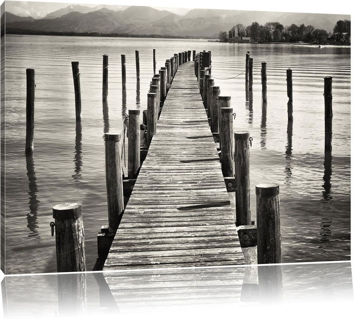 Langer Holzsteg ins Meer, Format: 100x70 auf Leinwand, XXL riesige Bilder fertig gerahmt mit Keilrah