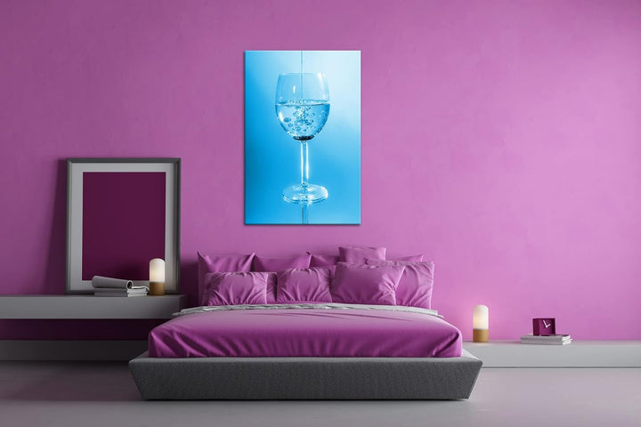 deyoli Öl in einem Wasserglas Format 80x60 Effekt: Monocrome Blau als Leinwandbild, Motiv fertig ger