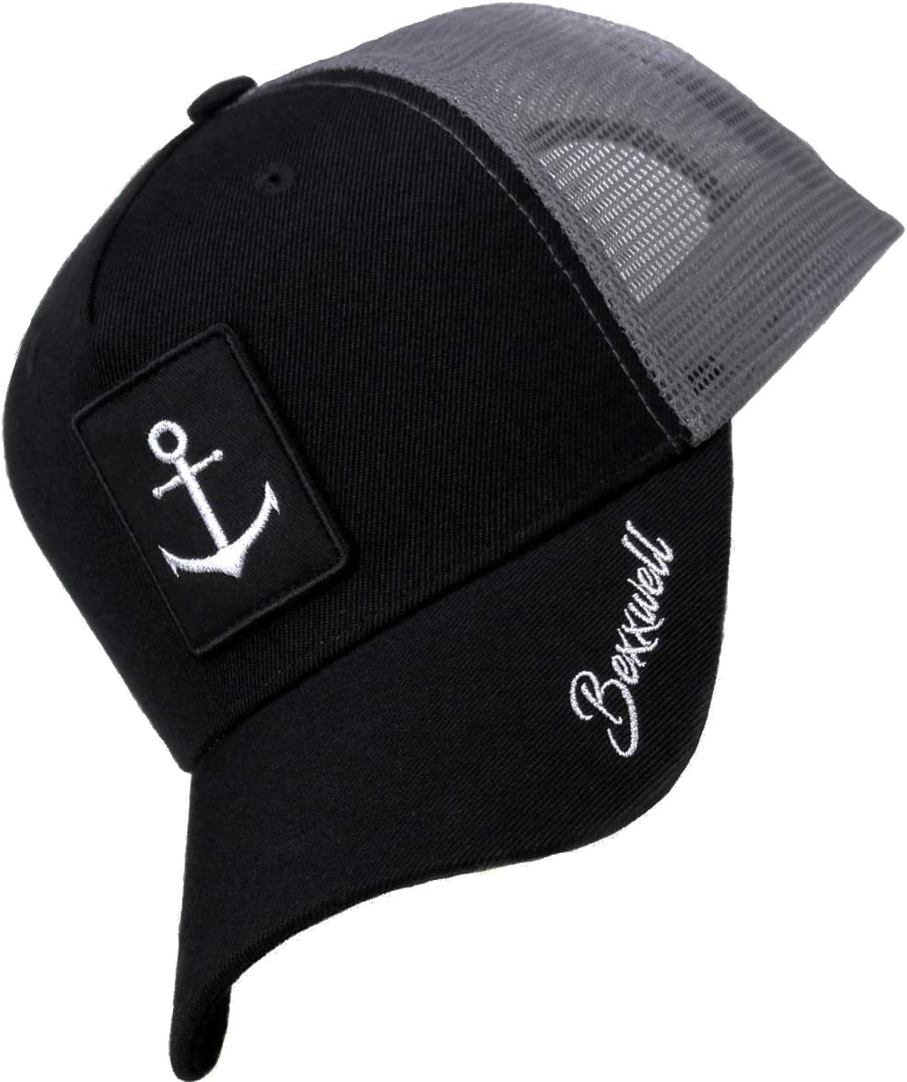 Bexxwell Trucker Cap schwarz/grau mit Anker-Patch (optimale Passform, Kappe, Black, Truckercap, Anke