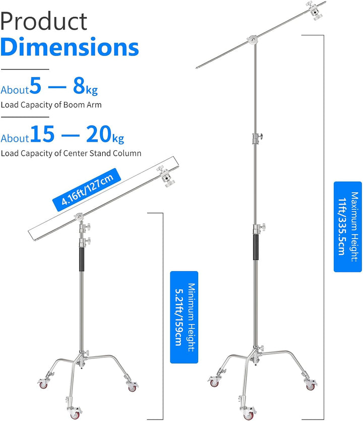 NEEWER Pro 100% Metall C Ständer Lichtständer mit Rädern, max. Höhe 330 cm Verstellbarer Reflektorst