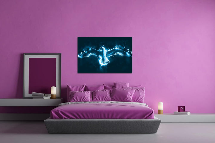 deyoli fliegende Taube unter Strom Format 80x60 Effekt: Monocrome Blau als Leinwandbild, Motiv ferti
