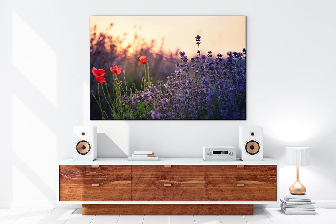 deyoli blühender Lavendel und Mohn Format: 60x40 als Leinwandbild, Motiv fertig gerahmt auf Echtholz