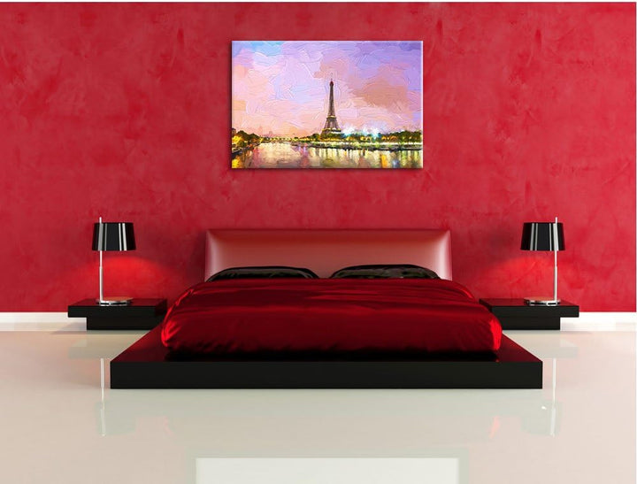Pixxprint Eifelturm Paris bei Nacht als Leinwandbild/Grösse: 100x70 cm/Wandbild/Kunstdruck/fertig be