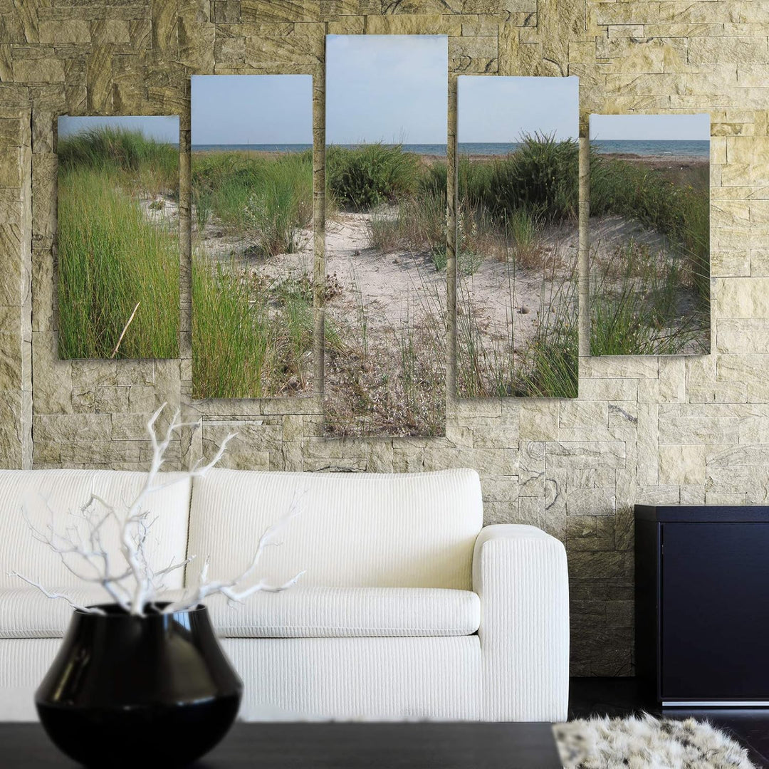 Feeby Bilder Modern Natur 5 Teilig Design Art Strand Dünen See Himmel bunt 100x70 cm Deco panel 100x