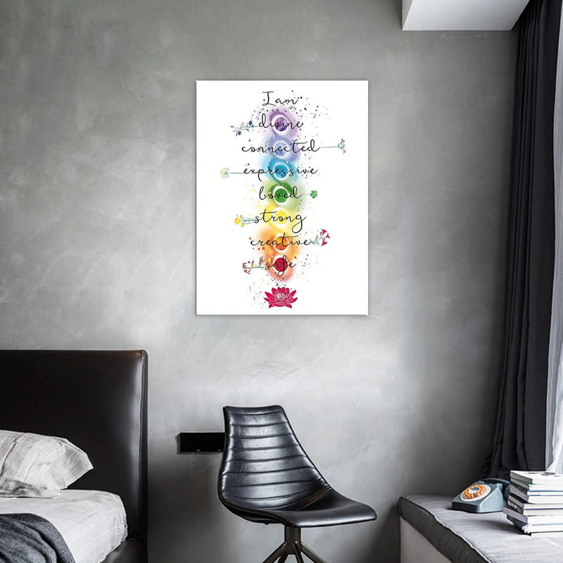 ZHONGYUTONG 7 Chakra Zitate auf Leinwand Kunstdruck Yoga Zen Wandposter Lotus Blume Gemälde Spiritue