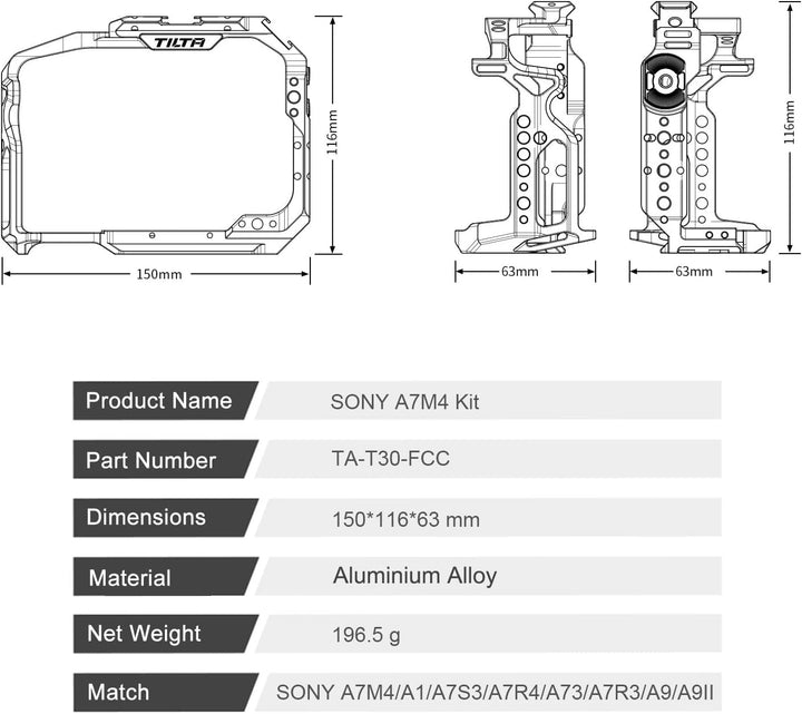 TILTA TA-T30-FCC-B-2 Camera Cage für Sony A7M4 A7 IV Alpha A1 A9 II Alpha 7 IV Kamera Käfig Support