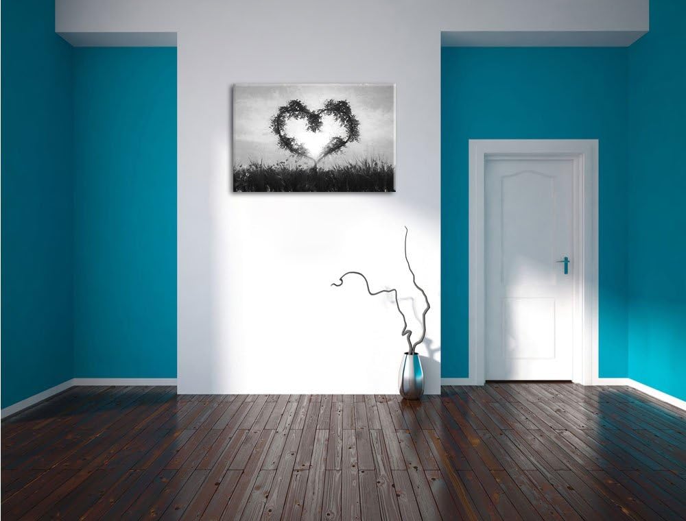 Pixxprint Herz aus Bambus Kunst / 100x70cm Leinwandbild bespannt auf Holzrahmen/Wandbild Kunstdruck