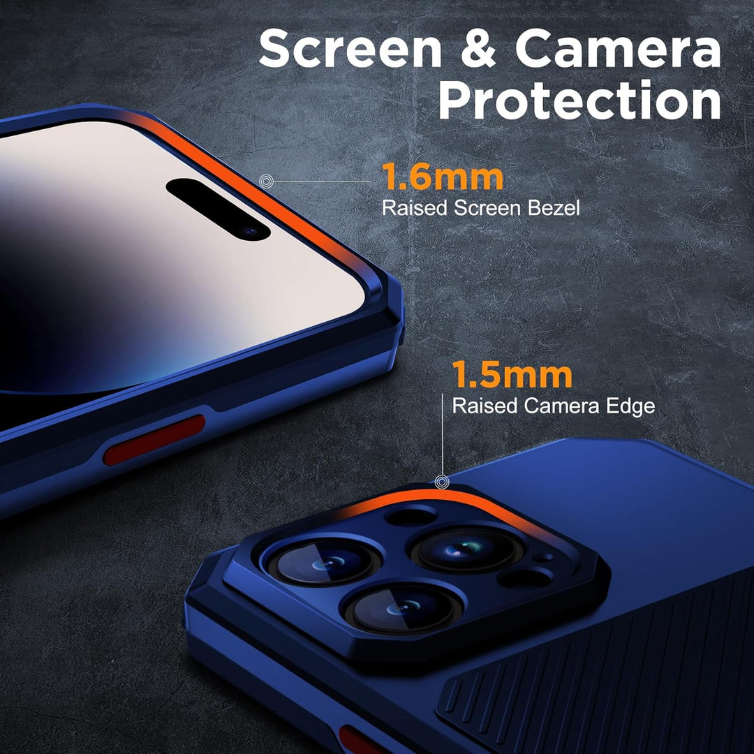 WIFORT Magnetisch Metall Hülle für iPhone 14 Pro Kompatibel mit MagSafe, mit 2 Stück Schutzglas, Mil