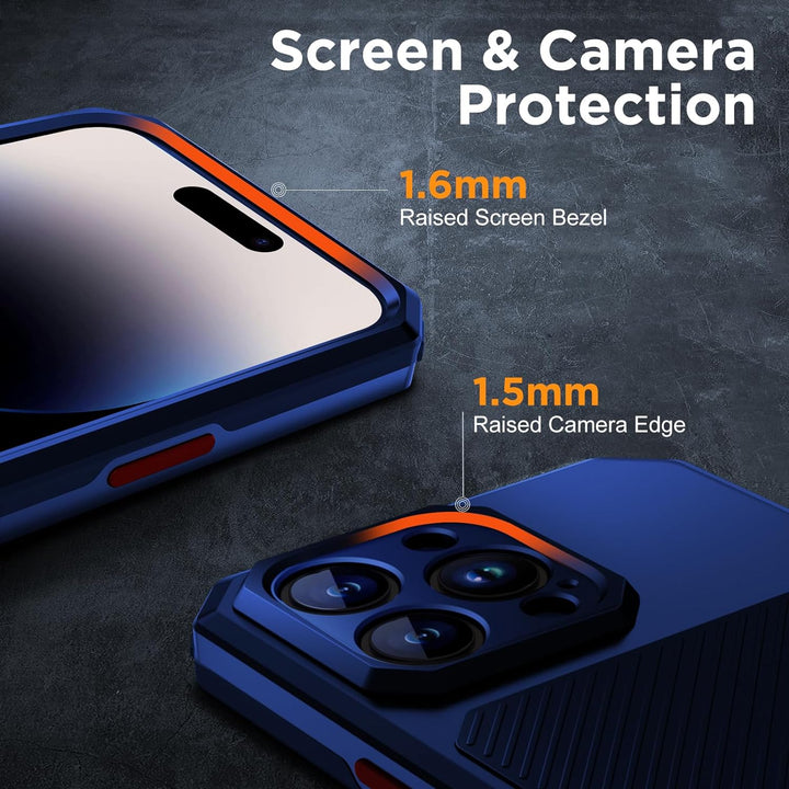 WIFORT Magnetisch Metall Hülle für iPhone 14 Pro Kompatibel mit MagSafe, mit 2 Stück Schutzglas, Mil