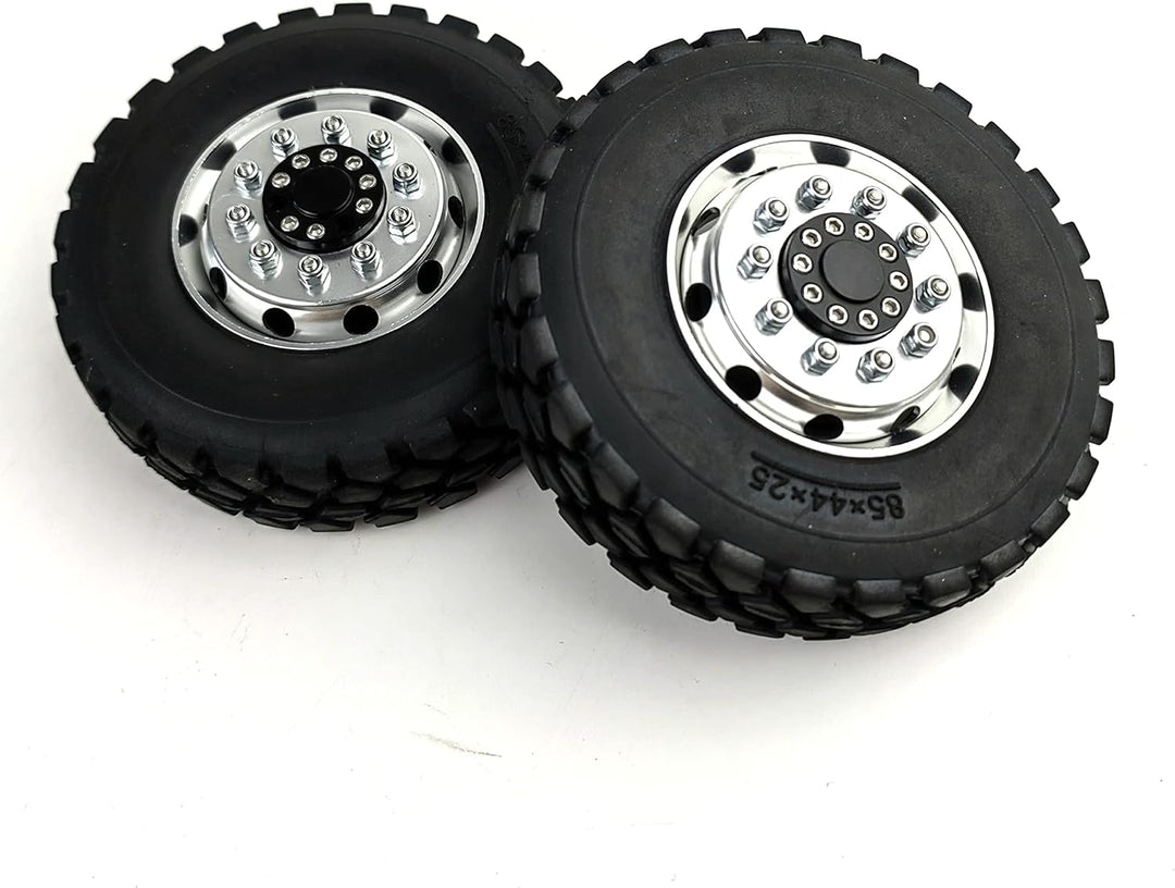 AXspeed 4 Stück Radreifen Felgen Set 1/14th Vorderfelgen mit Gummireifen für Tamiya Tractor Truck Cl