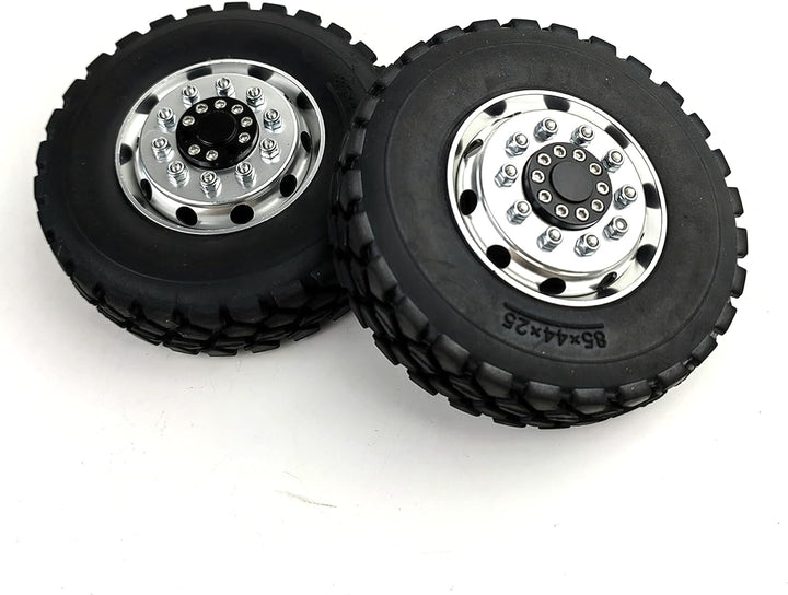 AXspeed 4 Stück Radreifen Felgen Set 1/14th Vorderfelgen mit Gummireifen für Tamiya Tractor Truck Cl