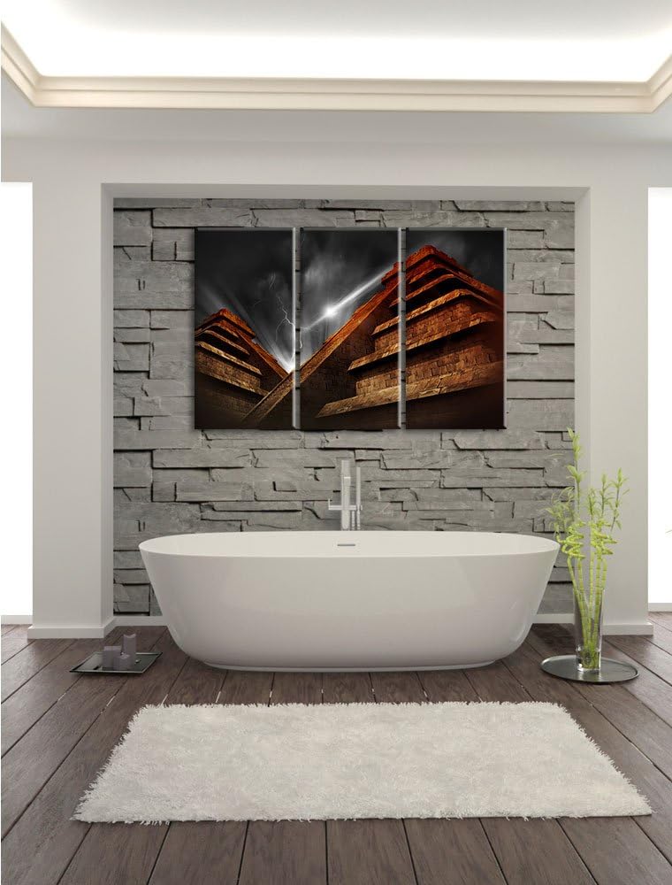 Pixxprint Majatempel bei Gewitter Schwarz/Weiss 3-Teiler Leinwandbild 120x80 Bild auf Leinwand