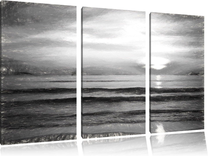 Pixxprint Malibu Beach - Sunrise Water Sand als Leinwandbild/Grösse: 3 Teilig (120x80) cm/Wandbild/K