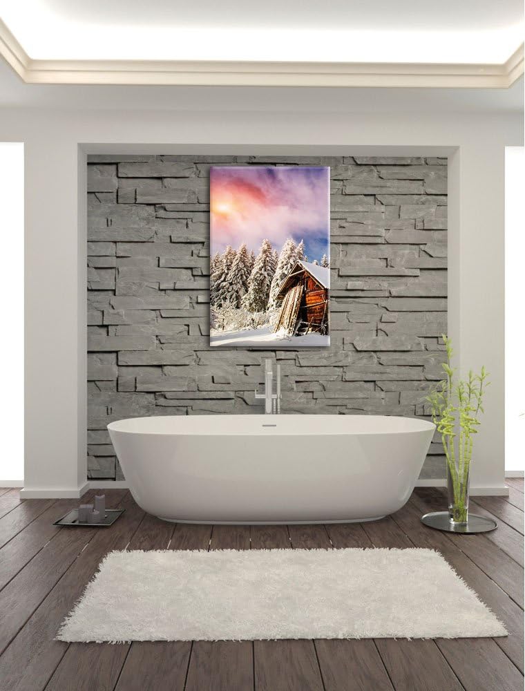 Holzhütte im Schnee, Format: 100x70 auf Leinwand, XXL riesige Bilder fertig gerahmt mit Keilrahmen,