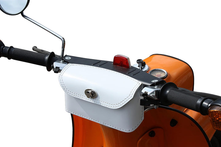 Leder Lenkertasche Tasche Packtasche Weiss passend für Simson Schwalbe KR50 KR51 KR51/1 KR51/2, Weis