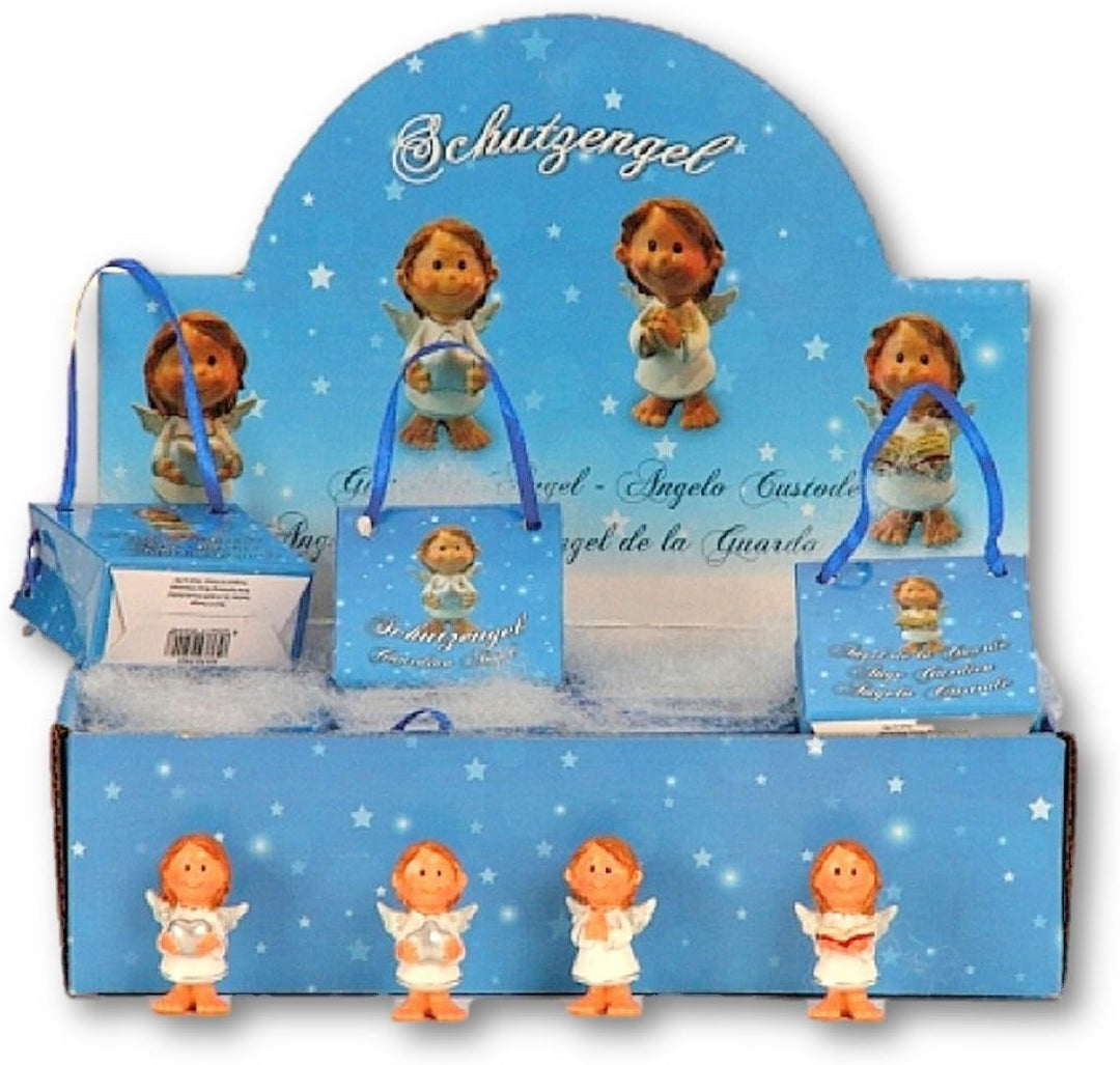 Tolles Display mit 24 Engel Figuren in Flügel je in Geschenktütchen Schutzengel Antik Gold Putte Hoc