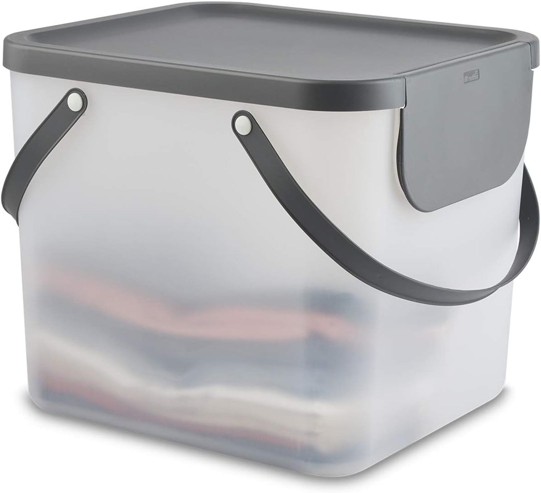 Rotho Albula Aufbewahrungsbox Deckel, Kunststoff (PP recycelt), transparent/anthrazit, 40 Liter, (39