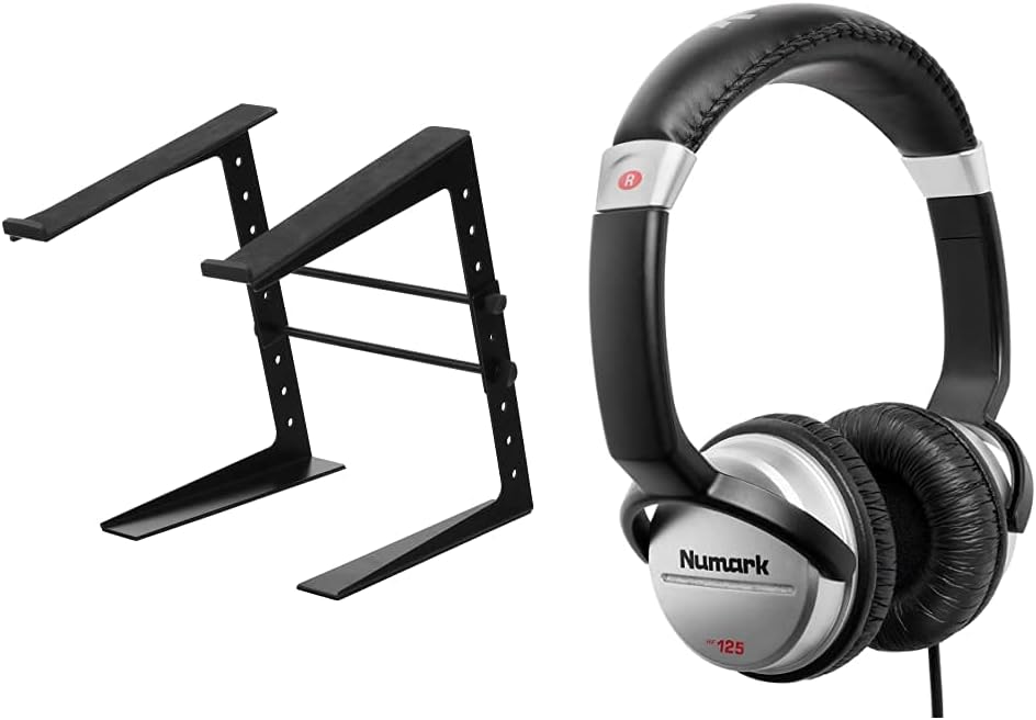Pronomic LS-100 Laptopständer DJ Notebookstativ Laptop Stand (Höhenverstellbar) Schwarz & Numark HF1