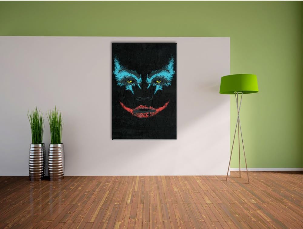 Dark The joker black Bild auf Leinwand, XXL riesige Bilder fertig gerahmt mit Keilrahmen, Kunstdruck