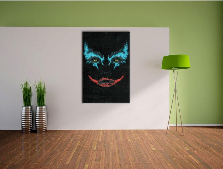 Dark The joker black Bild auf Leinwand, XXL riesige Bilder fertig gerahmt mit Keilrahmen, Kunstdruck
