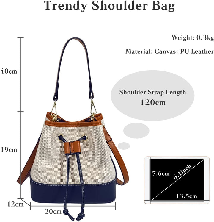 CORIOS Eimer Taschen Damen Henkeltaschen Canvas Schultertaschen PU-Leder Umhängetaschen Kordelzug Be