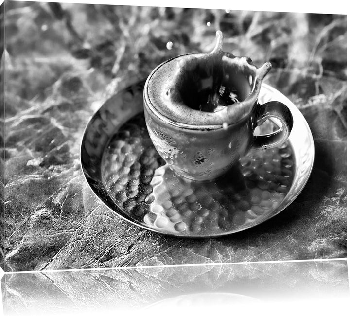 Pixxprint Kaffee spritzt aus Tasse als Leinwandbild/Grösse: 100x70 / Wandbild/Kunstdruck/fertig besp