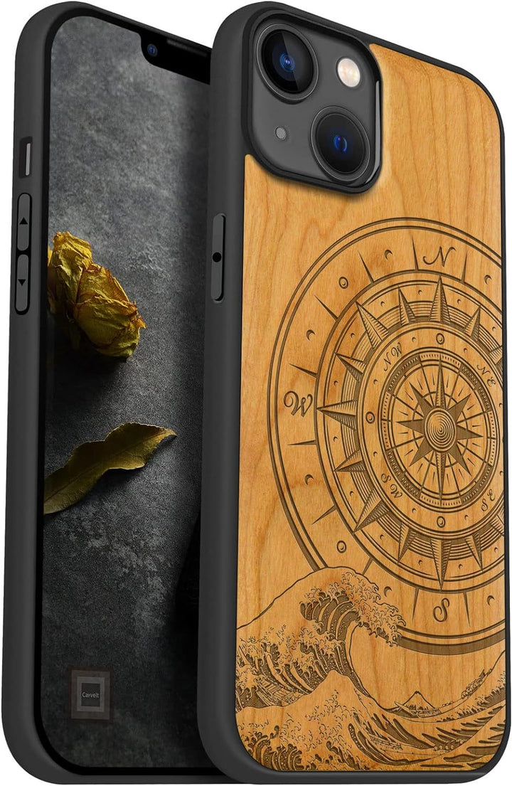 Carveit Handyhülle für iPhone 14 Plus Holz Cover kompatibel mit MagSafe Massivholz für Apple 14 Plus