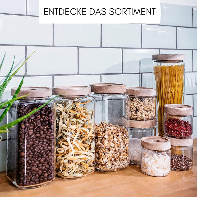 Econovo® Vorratsgläser eckig Set mit Deckel 1200ml (3-teilig) aus mundgeblasenem Borosilikatglas, st