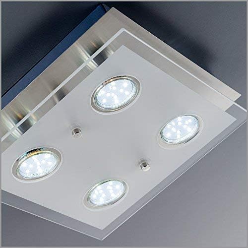 B.K.Licht - LED Deckenlampe mit warmweisser Lichtfarbe, teilsatiniertes Glas, GU10 Fassung, LED Deck