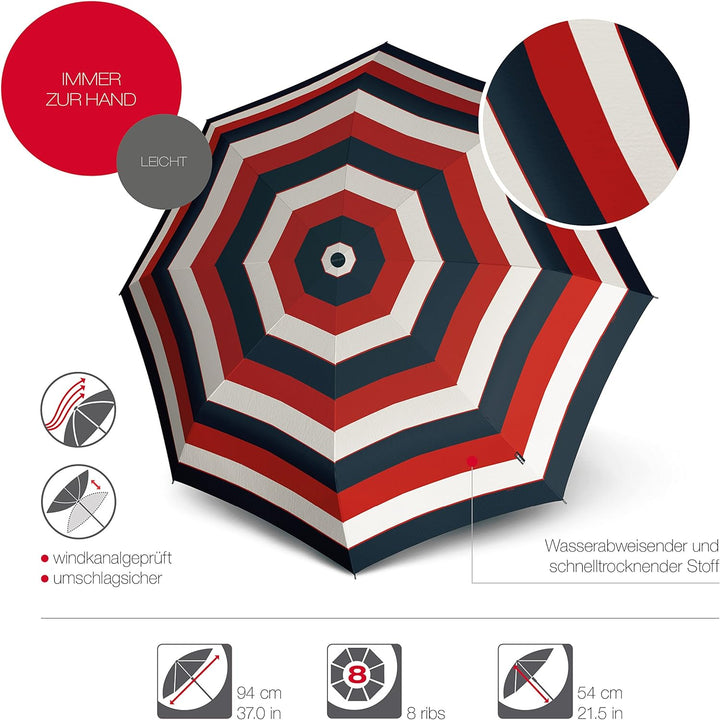 Knirps T.010 Taschenschirm Manual Stripe Red - inkl. Futteral im Schirmdesign - kleines Packmass - E