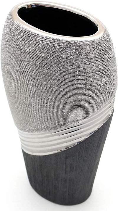 Dekohelden24 Edle Moderne Deko Designer Keramik Vase in Silber-grau massiv, Silbergrau, 31 cm Vase m