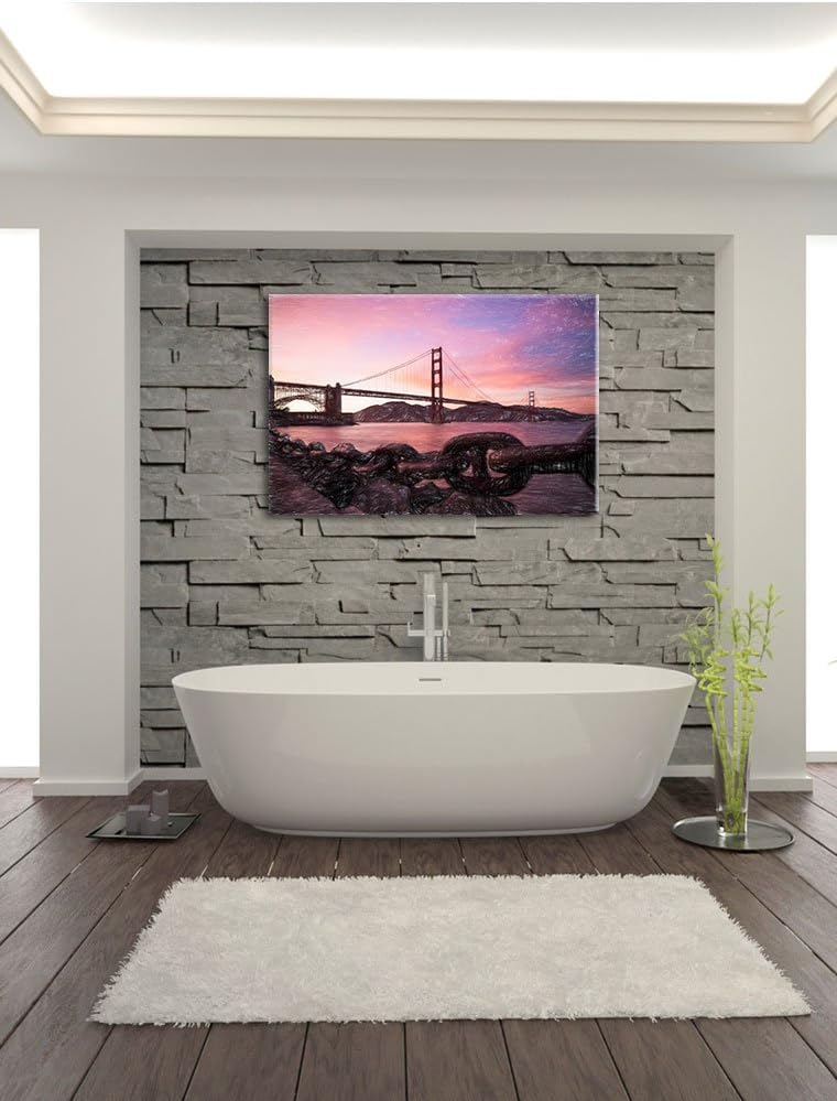 Pixxprint Golden Gate Bridge/Format: 100x70cm / Leinwandbild fertig bespannt Wandbild Kunstdruck, 10