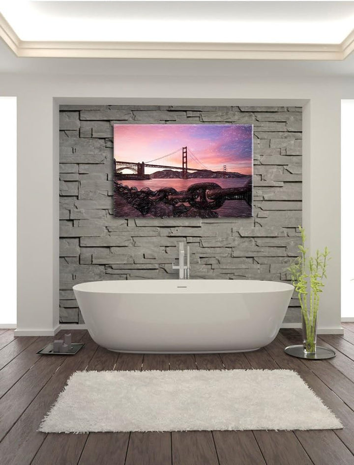 Pixxprint Golden Gate Bridge/Format: 100x70cm / Leinwandbild fertig bespannt Wandbild Kunstdruck, 10