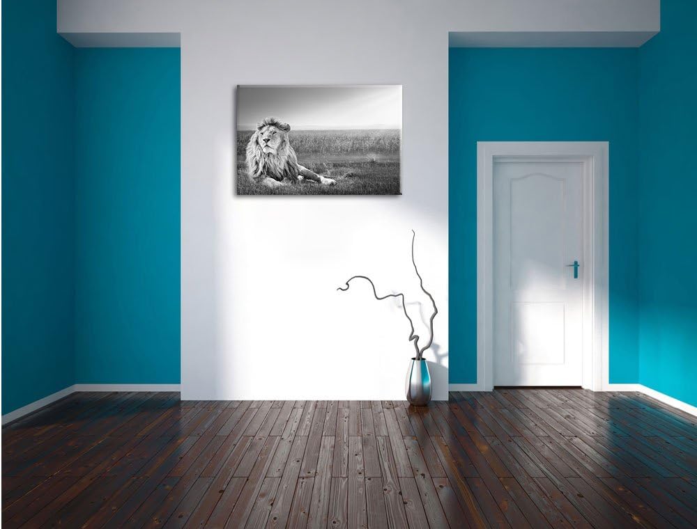 Pixxprint Majestätischer Löwe Kunst B&W als Leinwandbild/Grösse: 100x70 / Wandbild/Kunstdruck/fertig