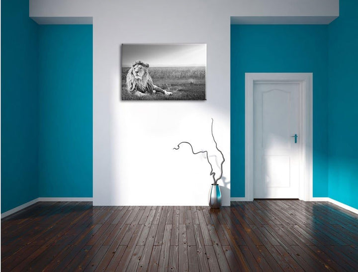 Pixxprint Majestätischer Löwe Kunst B&W als Leinwandbild/Grösse: 100x70 / Wandbild/Kunstdruck/fertig