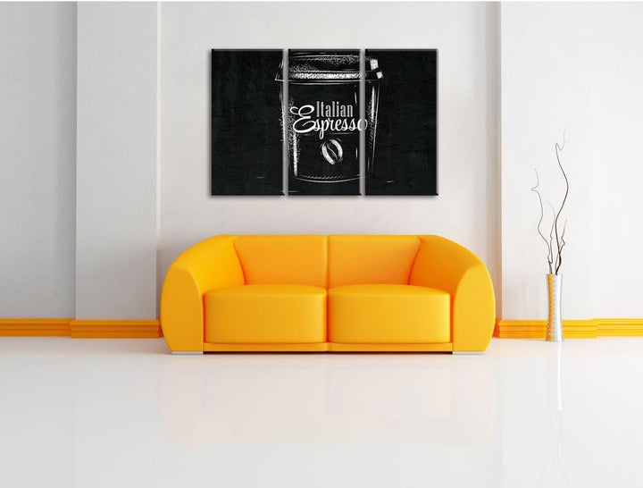 Pixxprint Italian Espresso schwarz 3-Teiler Leinwandbild 120x80 Bild auf Leinwand