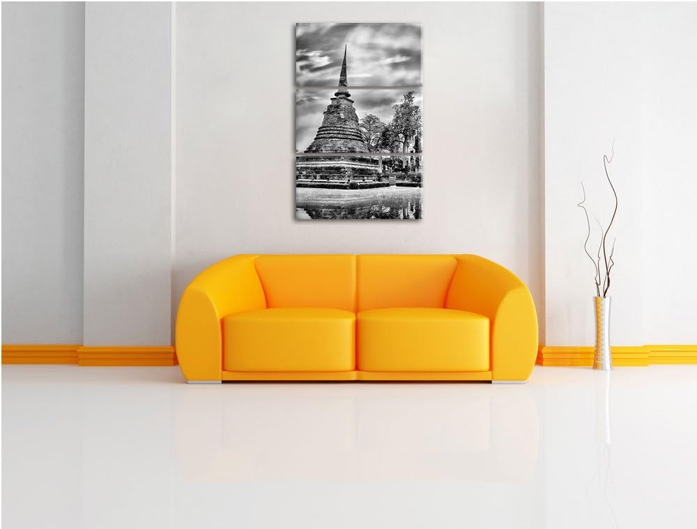 Pixxprint Buddha Tempel im Sonnenuntergang als Leinwandbild/Grösse: 3 Teilig (120x80) cm/Wandbild/Ku