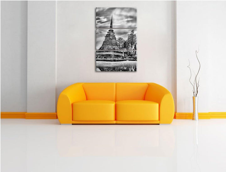 Pixxprint Buddha Tempel im Sonnenuntergang als Leinwandbild/Grösse: 3 Teilig (120x80) cm/Wandbild/Ku